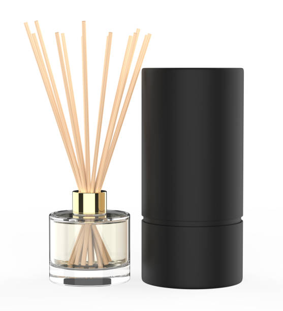 Em branco reed difusor aroma vara fragrância perfume caixa de papel embalagem para o modelo.Ilustração de renderização 3D.